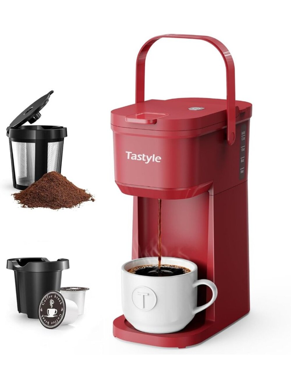 Compact Single Serve Coffee Maker for K Cups & Grounds - Easy Brew with Handle